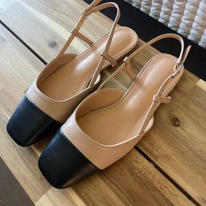 Two-Tone Black and Tan Women's Slingback Flats